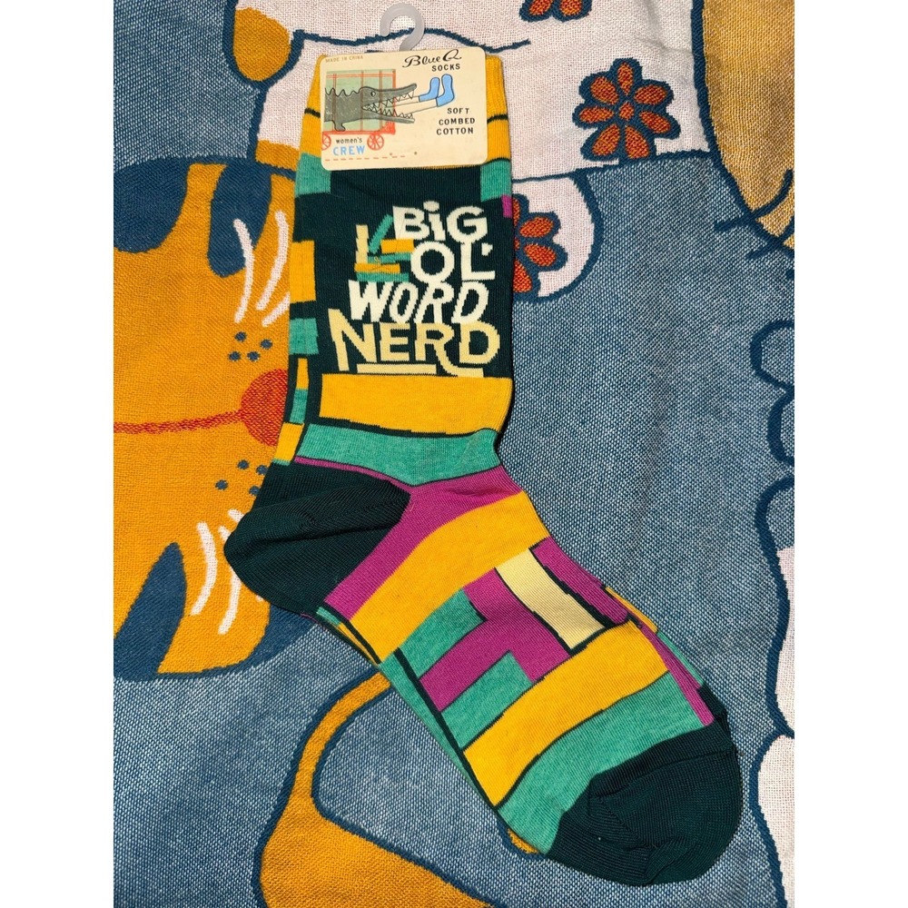 Blue Q woman's crew socks "Big ol' word nerd"